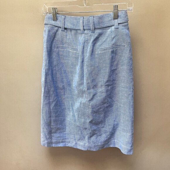 NEW J.Crew Women's Blue Button-Front Belted Skirt Size 0 Linen‎ Blend - Picture 7 of 7
